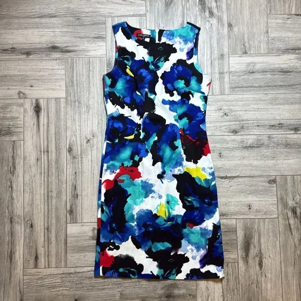 Mario Serrani Ladies Multicolor Floral Crew Neck Sleeveless Shift Dress Size 2